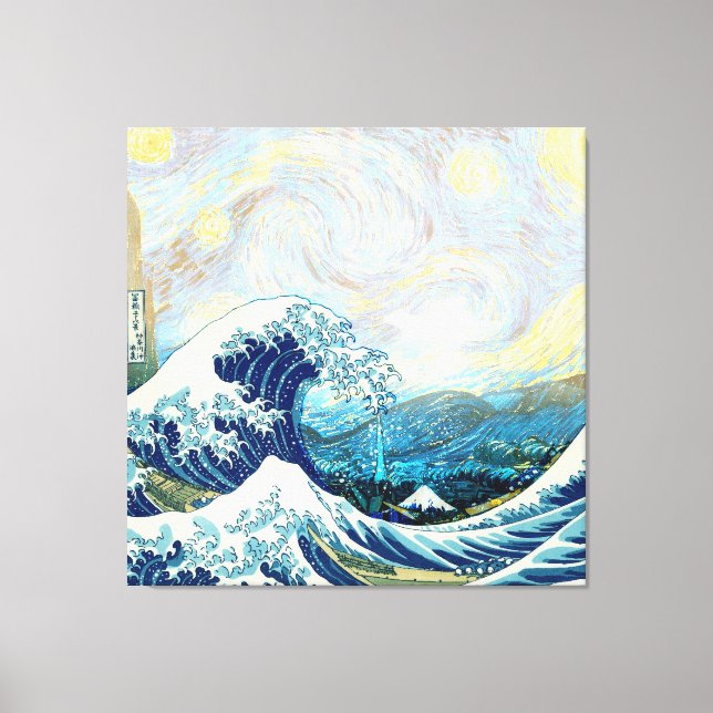 IMPRESSÃO EM TELA ONDA DE KANAGAWA NO SEGUNDO PLANO DA NOITE DE STAR (Frente)