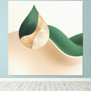 Impressão Em Tela Onda de Lágrima Moderna Abstrata Bege e Verde