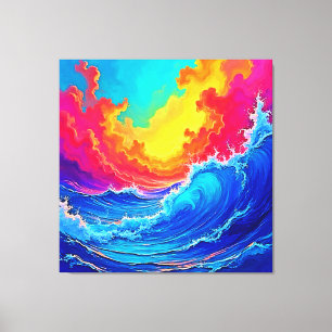 Impressão Em Tela Onda do Oceano: Onda do Pôr do Sol Radiante