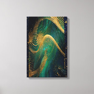 Impressão Em Tela Onda Dourada - Noite Esmeralda, Impasto Ultra Espe