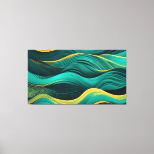 Impressão Em Tela Ondas Abstratas Em Uma Curva De Azul-Verde E Amare
