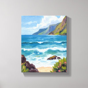 Impressão Em Tela Ondas Azuis da Costa Pintura em Aquarela