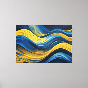 Impressão Em Tela Ondas De abstrato Em Uma Curva Azul E Amarelo