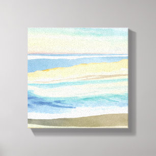Impressão Em Tela Ondas de Azul Aquarela da Praia da Costa do Ocea