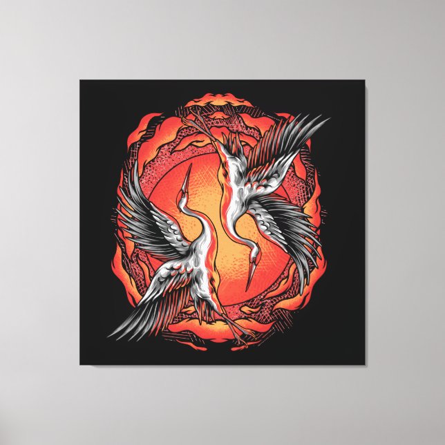 Impressão Em Tela Ondas de Batalha Voadoras Japonesas Artes Asiática (Frente)