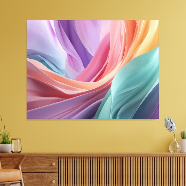 Impressão Em Tela Ondas de Tecido Pastel Abstrato (Insitu(Sala de estar))