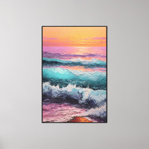 Impressão Em Tela Ondas do Oceano ao Pôr do Sol – Arte Abstrata para