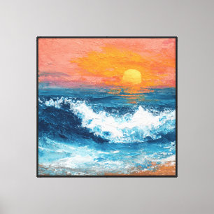 Impressão Em Tela Ondas do Oceano ao Pôr do Sol com Brilho Dourado P