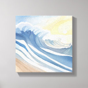 Impressão Em Tela Ondas do Oceano Aquarela Azul
