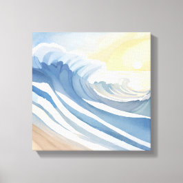 Impressão Em Tela Ondas do Oceano | Aquarela Azul