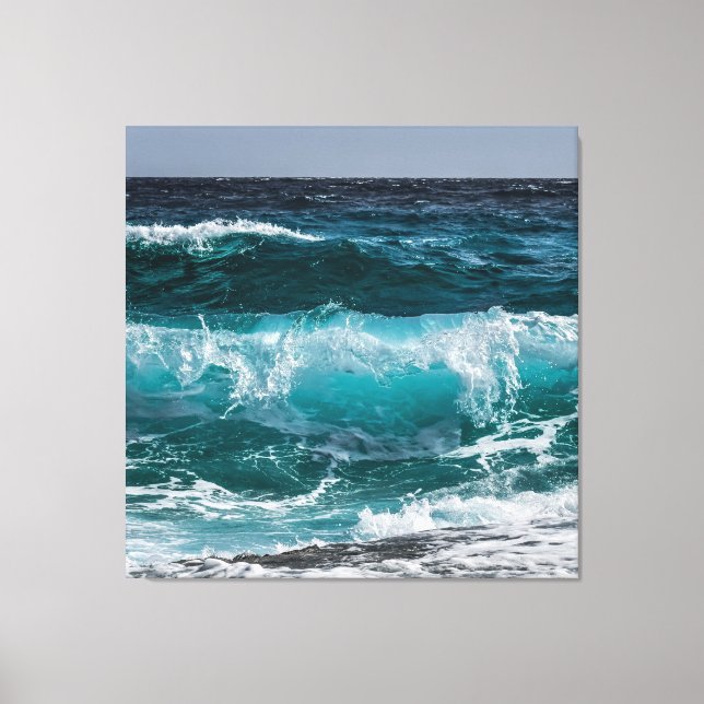 Impressão Em Tela Ondas do Oceano Azul (Frente)