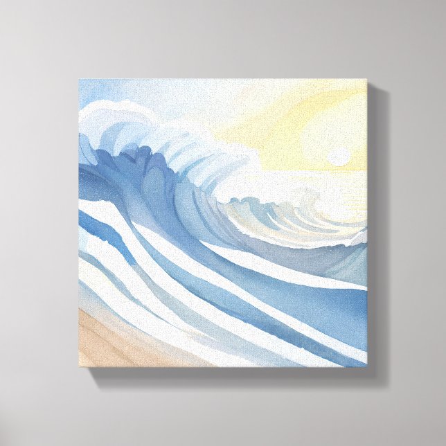 Impressão Em Tela Ondas do Oceano | Azul Aquarela (Frente)