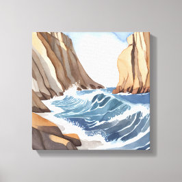 Impressão Em Tela Ondas do Oceano Caindo | Coastal Beach Watercolor