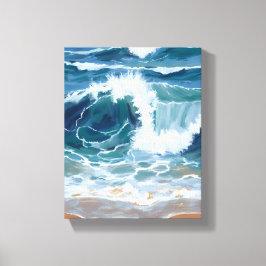 Impressão Em Tela Ondas do Oceano em Colisão | Aquarela Azul Costeir