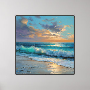 Impressão Em Tela Ondas do Pôr do Sol na Costa Arenosa Arte Abstrata