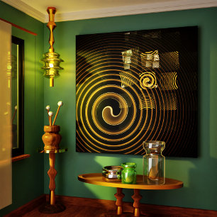 Impressão Em Tela Ondas Douradas Hipnóticas Arte Abstrata Moderna