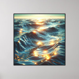 Impressão Em Tela Ondas Oceânicas com Brilho Dourado da Luz Solar –