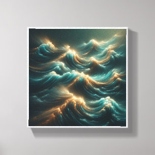 Impressão Em Tela Ondas Radiantes Glowing - Oceano Moderno em Teal e