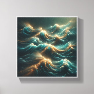 Impressão Em Tela Ondas Radiantes Glowing - Oceano Moderno em Teal e