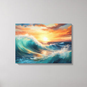 Impressão Em Tela Ondas Serenas do Oceano ao Nascer do Sol