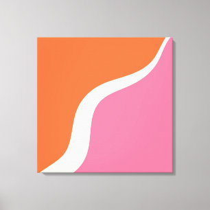 Impressão Em Tela Ondas Simples 3 - Rosa, Laranja e Creme