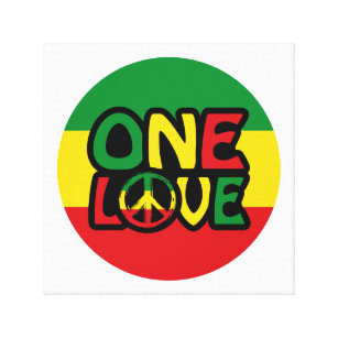 Impressão Em Tela One Love, Reggae design com cores reggae