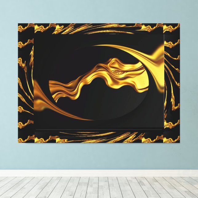 Impressão Em Tela Opulent Swirl Liquid Gold and Black Monochrome Art (Insitu(piso de madeira))