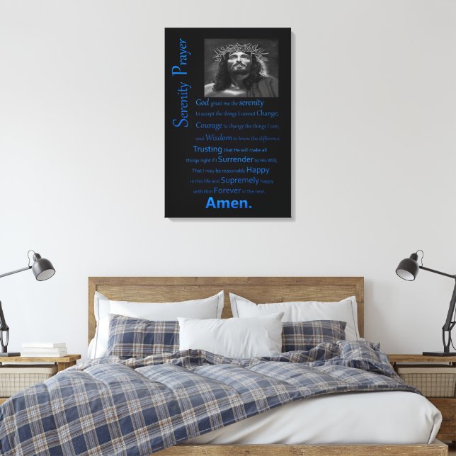 Impressão Em Tela Oração da Serenidade Azul (Insitu(Quarto))