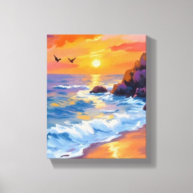 Impressão Em Tela Orange Beach Sunset | Coastal Painting (Frente)