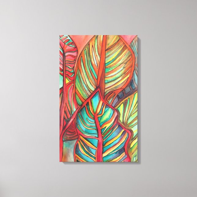 Impressão Em Tela Orange Canna deixa aquarela arte original (Frente)