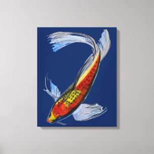 Impressão Em Tela Orange Koi Japonês carpa peixe aquarela