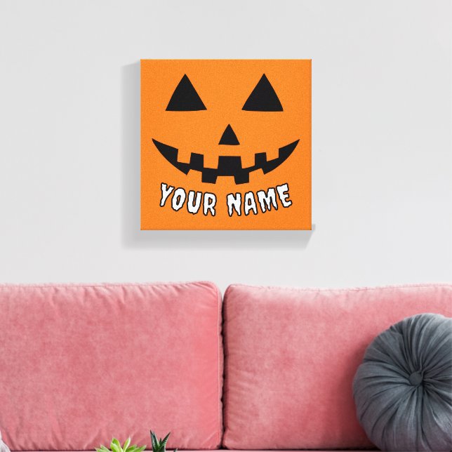 Impressão Em Tela Orange Pumpkin Personalizado Halloween Seu Nome (Insitu(Sala de estar))