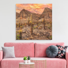 Impressão Em Tela Organ Pipe Cactus On Wood Grain Sunset Photo