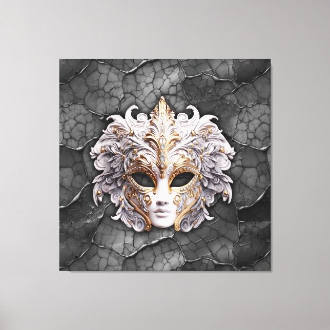 Impressão Em Tela Ornamentado Dourado/Detalhes Brancos da Cinza Marb (Frente)