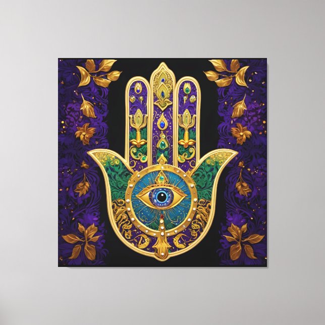 Impressão Em Tela Ornamentado Dourado Terceiro Olho Hamsa (Frente)