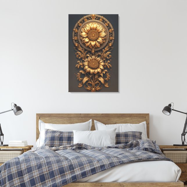 Impressão Em Tela Ornate Gold Frame With Large Metallic Flower Medal (Insitu(Quarto))