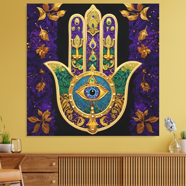 Impressão Em Tela  Ornate Gold Third Eye Hamsa (Insitu(Sala de estar))