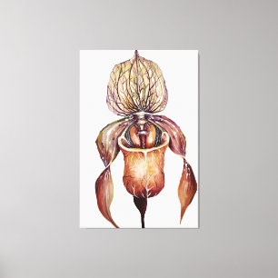 Impressão Em Tela Orquídea de Paphiopedilum aquarela em cores vivas