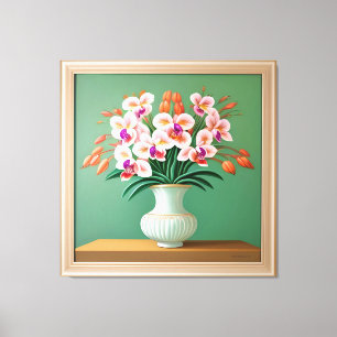 Impressão Em Tela Orquídeas em um Vaso Decorativo Exposto em Ambient