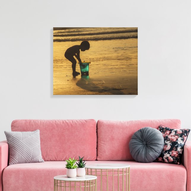 Impressão Em Tela Os Baldes Azuis Silhoutte Beach Kids (Insitu(Sala de estar))