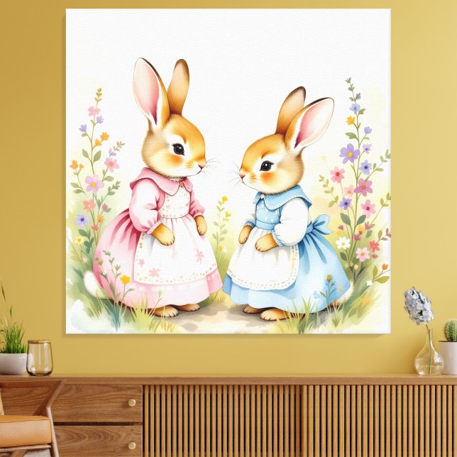 Impressão Em Tela „Osterzauber – Das Mädchen und der Frühlingshase“ (Insitu(Sala de estar))