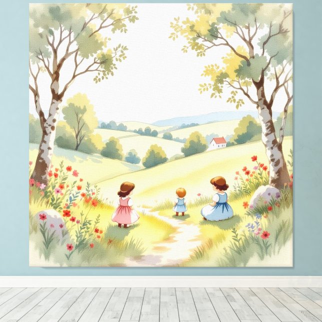 Impressão Em Tela „Osterzauber – Das Mädchen und der Frühlingshase“ (Insitu(piso de madeira))