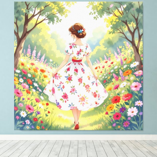 Impressão Em Tela „Osterzauber – Das Mädchen und der Frühlingshase“ (Insitu(piso de madeira))