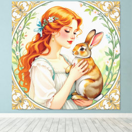 Impressão Em Tela „Osterzauber – Das Mädchen und der Frühlingshase“