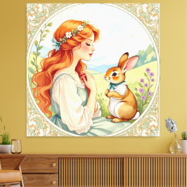 Impressão Em Tela „Osterzauber – Das Mädchen und der Frühlingshase“