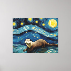 Impressão Em Tela Otter no Mar da Noite Estrelada