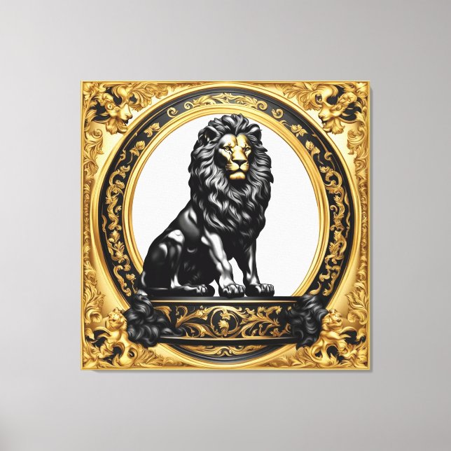 Impressão Em Tela Ouro de leão e quadro ornamental negro (Frente)