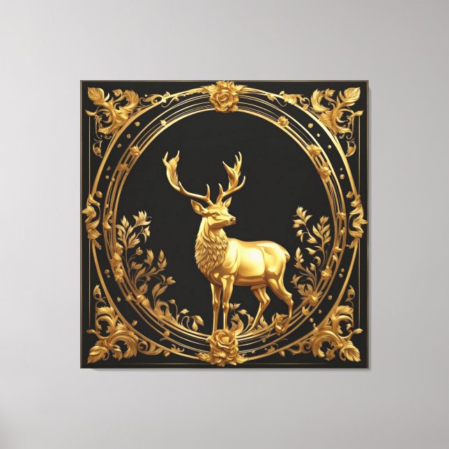 Impressão Em Tela Ouro de renas Dourado e quadro ornamental negro (Frente)