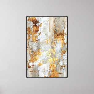 Impressão Em Tela Ouro e Bege com Pinceladas Cinzas – Arte Abstrata