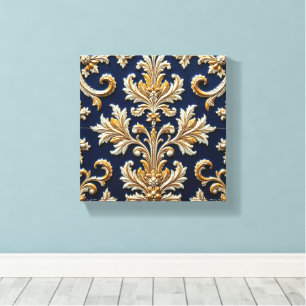Impressão Em Tela Ouro e Branco Acanto em Azul